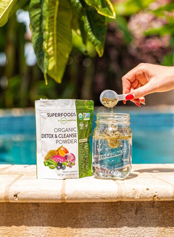 MRM Nutrition Organic Detox and Cleanse Powder | Peach Mango Flavored | Gentle Daily Detox | Superfoods | Antioxidants + Chlorophyll + Phycocyanin + Electrolytes | 15 Servings - Image 5